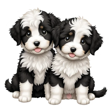 Two black and white aussiedoodle puppy sticker