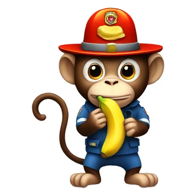 Monkey eating a banana wearing a fire man's hat sticker