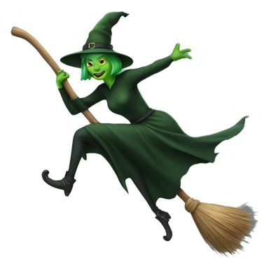 Green witch on a broom sticker