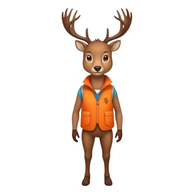 crea un venado de cuerpo completo que lleve un chaleco color naranja y que el chaleco lleve en el lado izquierdo el nombre de (telamon) sticker