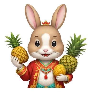 rabbit, wearing chinese ancient custome, with pine apple sticker
