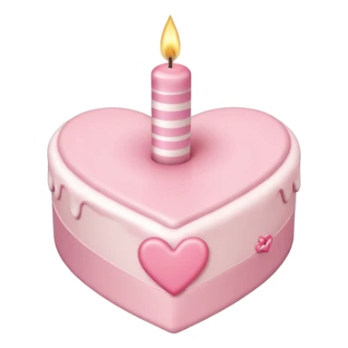 heart shaped birthday cake, pastel pink color, with one candle, cute design sticker