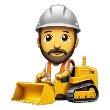 construction worker with a beard in bulldozer from bird perspective sticker