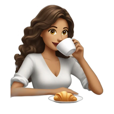 A beautiful brunette influencer drinking coffee and eating a croissant in a French bistro  sticker