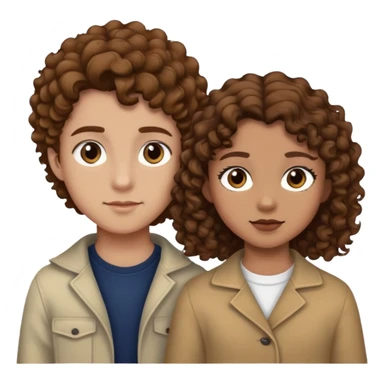 Una chica con el pelo marrón claro y ojos negros al lado un chico morenito claro y ojos marrones y pelo rizo negro sticker