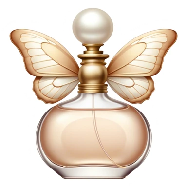 A delicate butterfly with wings in soft beige and pearl hues, resting gently on a vintage perfume bottle.
 sticker