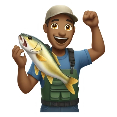 Mixed-race Fisherman holding big fish saying awesome sticker