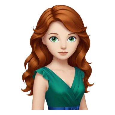 Long wavy Auburn hair woman BLUE eyes wearing green dress sticker