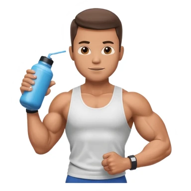 male memoji, muscular man in tank top, holding protein shaker, flexing arm, gym obsessed, casual vibe sticker