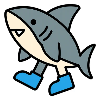 shark with blue shoes color outline icon sticker
