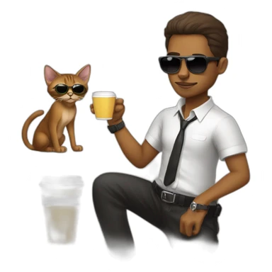 gangster-with-a-Abyssinian cat-gun-and-sunglasses-drinking-coffee sticker