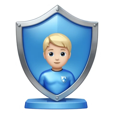 a computer screen with a shield and a child's figurine sticker