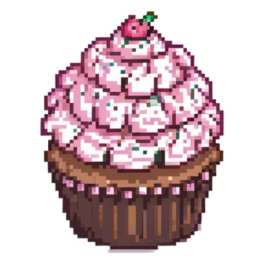 pixel art cupcake with pink icing, chocolate sprinkles sticker