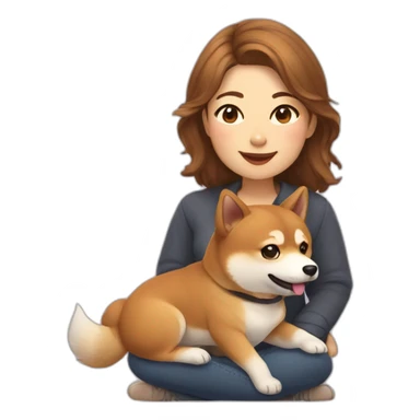 Cute Shiba-dog Accompanied by a middle age woman with brown and curly hair sticker