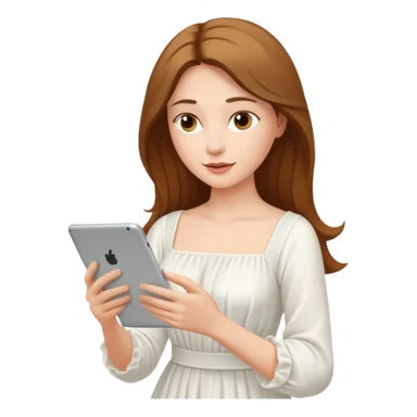 woman in dress reading a tablet sticker