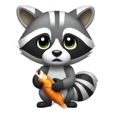 Raccoon holding fishbone sticker