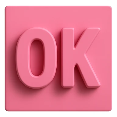 pink square with 3D 'OK' text sticker
