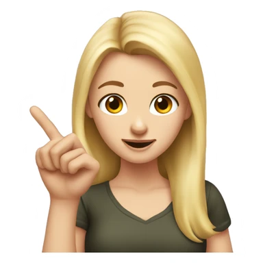 A white girl, a blonde, with an important facial expression, spins the finger of one hand, near the nose. sticker