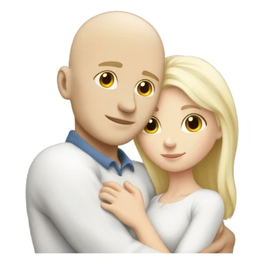 white bald male hugging white blonde female love sticker