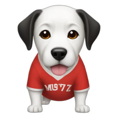 Dog shitszu Black and white wearing a red soccer team t-shirt sticker