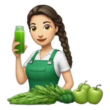 brunette Female farmer with braid and green juice bottle sticker