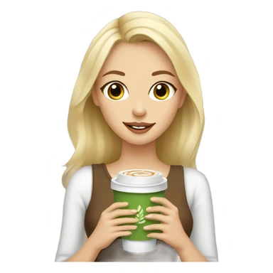 pretty blonde girl with brown eyes holding a matcha latte sticker