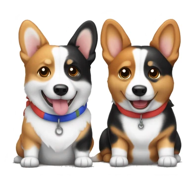 Two hanging tricolor and brandle corgies sticker