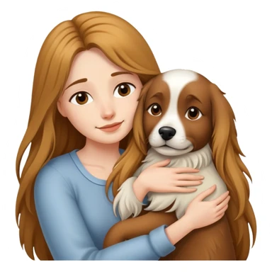 A long-haired woman hugs a dog tightly sticker