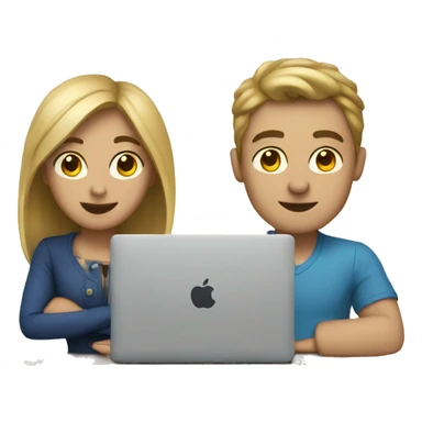 A couple with a MacBook sending emails sticker