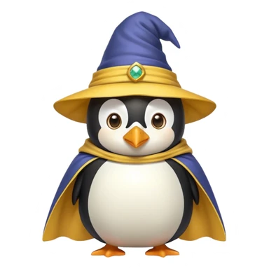 Wizard penguin with a yellow hat and a cape sticker