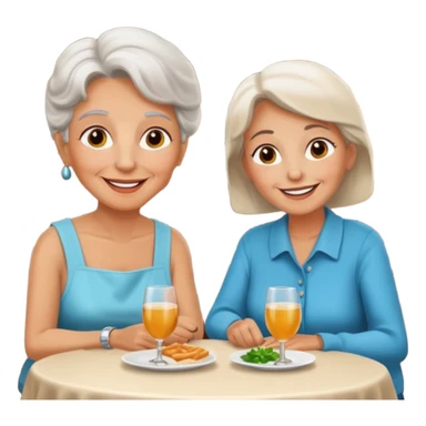 conversación dentro de un restaurant  dos personas y una de las persoans sea una abuela y el otro un adulto de 27 años sticker