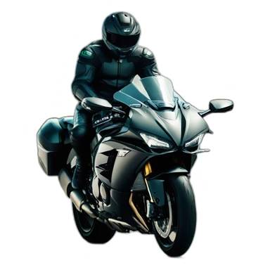 Man on Kawasaki ninja H2 full black with cigare sticker
