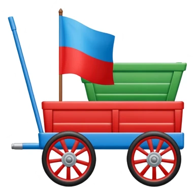 Un emoji drapeau rectangulaire avec la moitié du haut en bleu et l’autre moitié du bas en vert avec une roue de roulotte rouge au centre assez grande que la roue  sticker