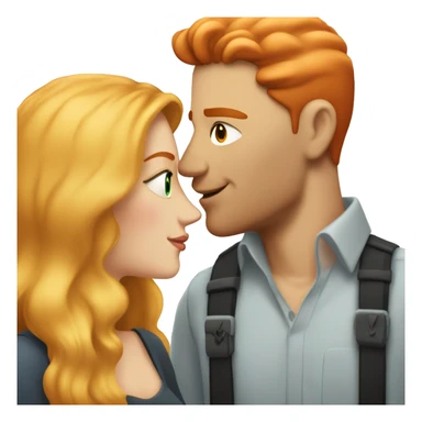 Tall man with short edgy bright red hair, no beard, kissing a woman with long blonde hair, both with fair skin, sticker
