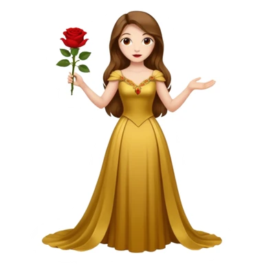 woman opera singer singing with long brown hair and golden dress, entire body, withou microfone, with a rose in right hand sticker