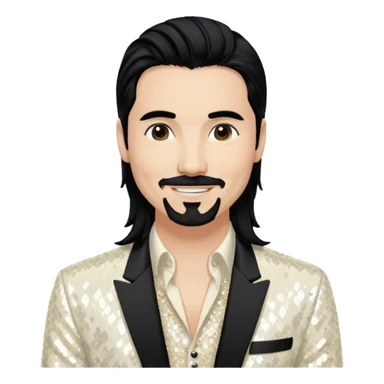 Kevin Richardson from Backstreet Boys with long black hair, ivory sequin outfit sticker