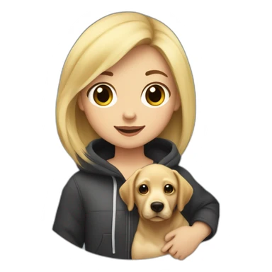 A blonde girl with smooth hair and a ray in the middle of his hair, she has light skin a few freckles, and she wear a hoodies and she Carries in his arms a baby black labrador dog  sticker