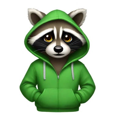 Raccoon wearing a green hoodie sticker