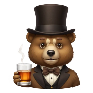 bear head in a top hat with a whiskey sticker