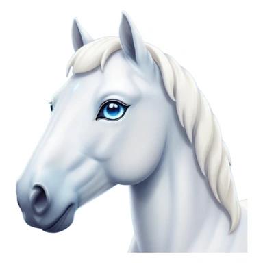 Cinematic Noble White Horse Portrait Emoji, Poised and regal, with a strong, athletic build and a pristine, well-groomed pure white fur, deep-set soulful blue eyes, Simplified yet sharp and sophisticated features, highly detailed, glowing with a soft, dignified glow, high shine, intelligent and majestic, stylized with an air of ethereal grace, focused and attentive, soft glowing outline, capturing the essence of a watchful and confident steed, so majestic it feels as though it could gallop out of the screen with effortless authority! sticker