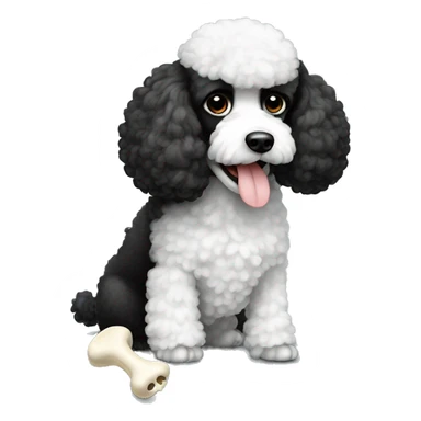 Black and white poodle with bone in her moth sticker
