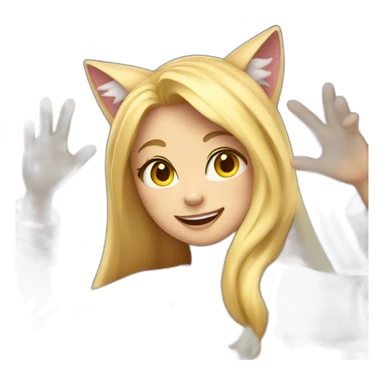Catgirl with long blond hair yellow eyes in Choral pajamas waving sticker