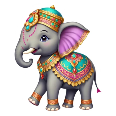 Decorated Indian elephant – Cinematic Realistic Decorated Indian Elephant, depicted as a majestic elephant adorned with vibrant, ornate ceremonial decorations and rich, colorful fabrics, set against a festive Indian backdrop with warm golden lighting that highlights its cultural significance. sticker