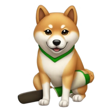 cricket player shiba with cricket bat sticker