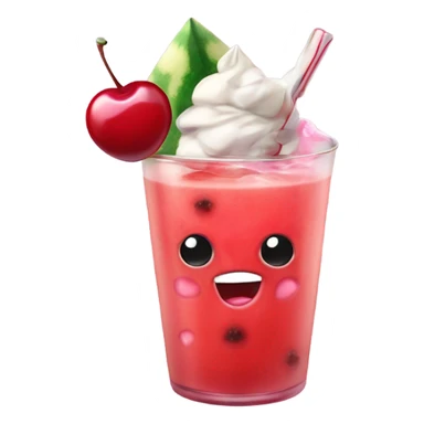 watermelon juice with a cherry and icecream topping, realistic sticker