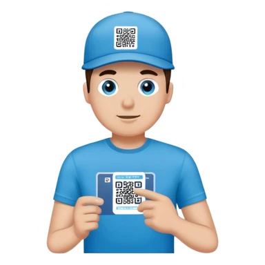 Man with pacific blue t-shirt that read a QRCODE in a ticket sticker