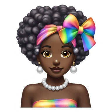 Lisa frank dark skin girl with rainbow bow headband Afro with pearls sticker