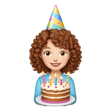 Happy birthday brown curly hair mom with cake funny sticker