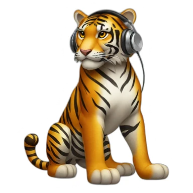 tiger standing on 2 feet wearing headphones sticker