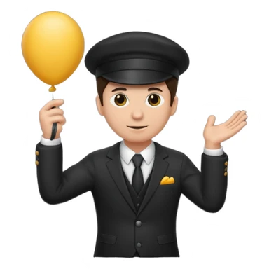 Director tecnico con un traje negro, gorra y un balon bajo el brazo sticker